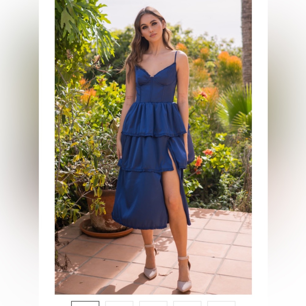 V.Chapman style Corset Satin Midi Gown- Navy